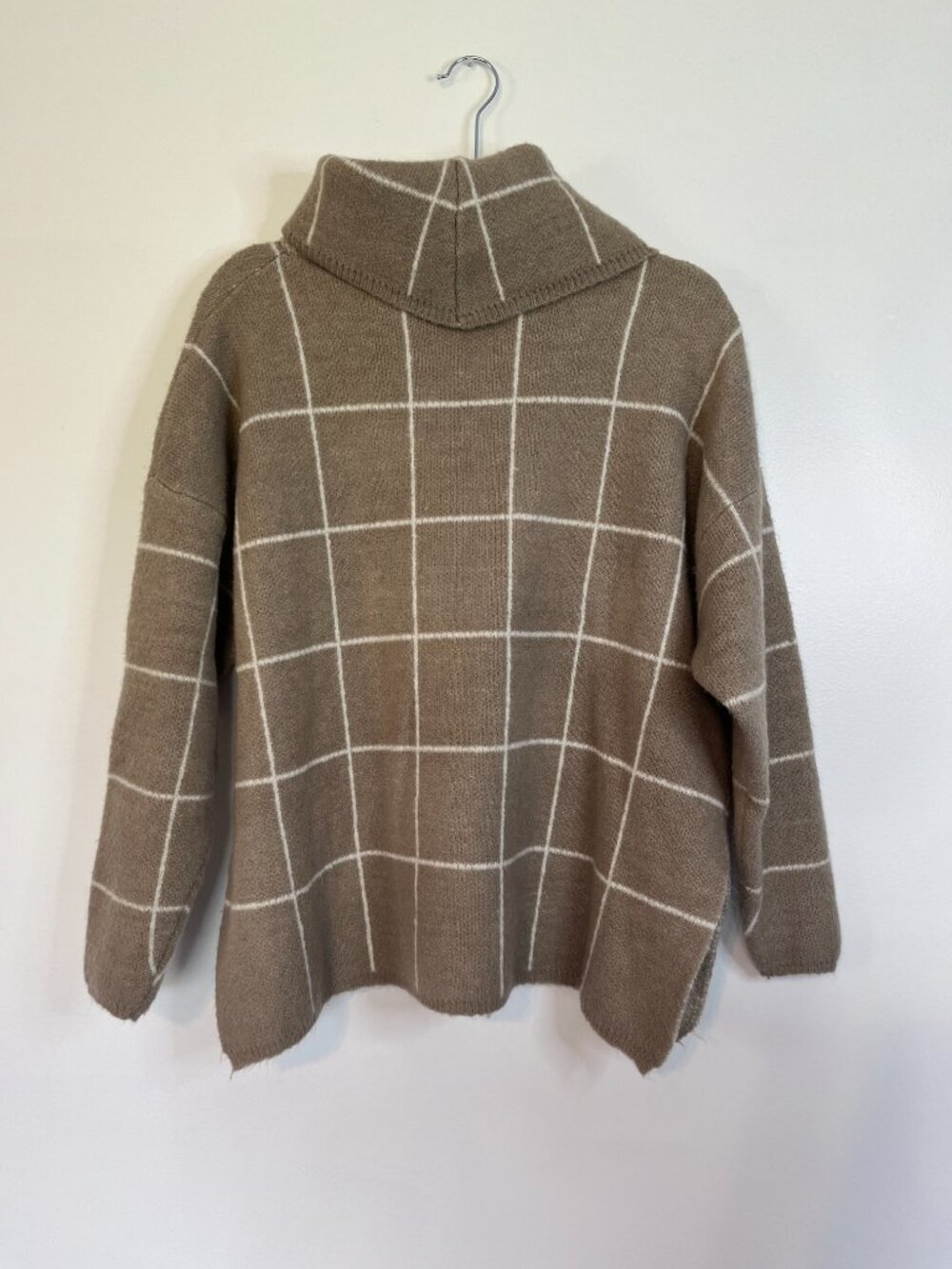 Clarisbelle Tan White Plaid Cowlneck Sweater - Picture 5 of 5